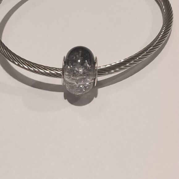 Silver Black and White "Crushed Glass" Charm for‎ Pandora Style Bracelet - Picture 1 of 6
